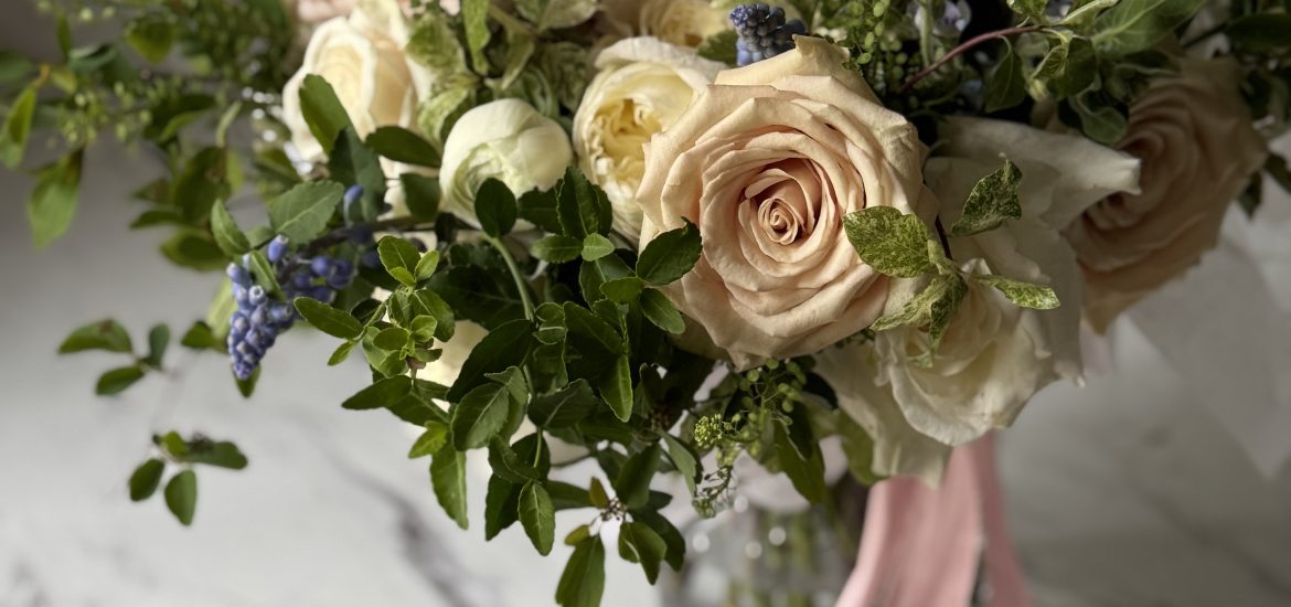 Spring wedding bouquet by KLW Design Co. for a bride at Eolia Mansion at Harkness Park in Waterford CT.