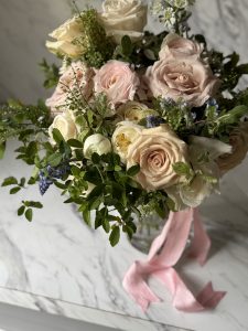 Spring bridal bouquet designed by KLW Design Co. for a wedding at Eolia Mansion at Harkness Park in Waterford, Connecticut.