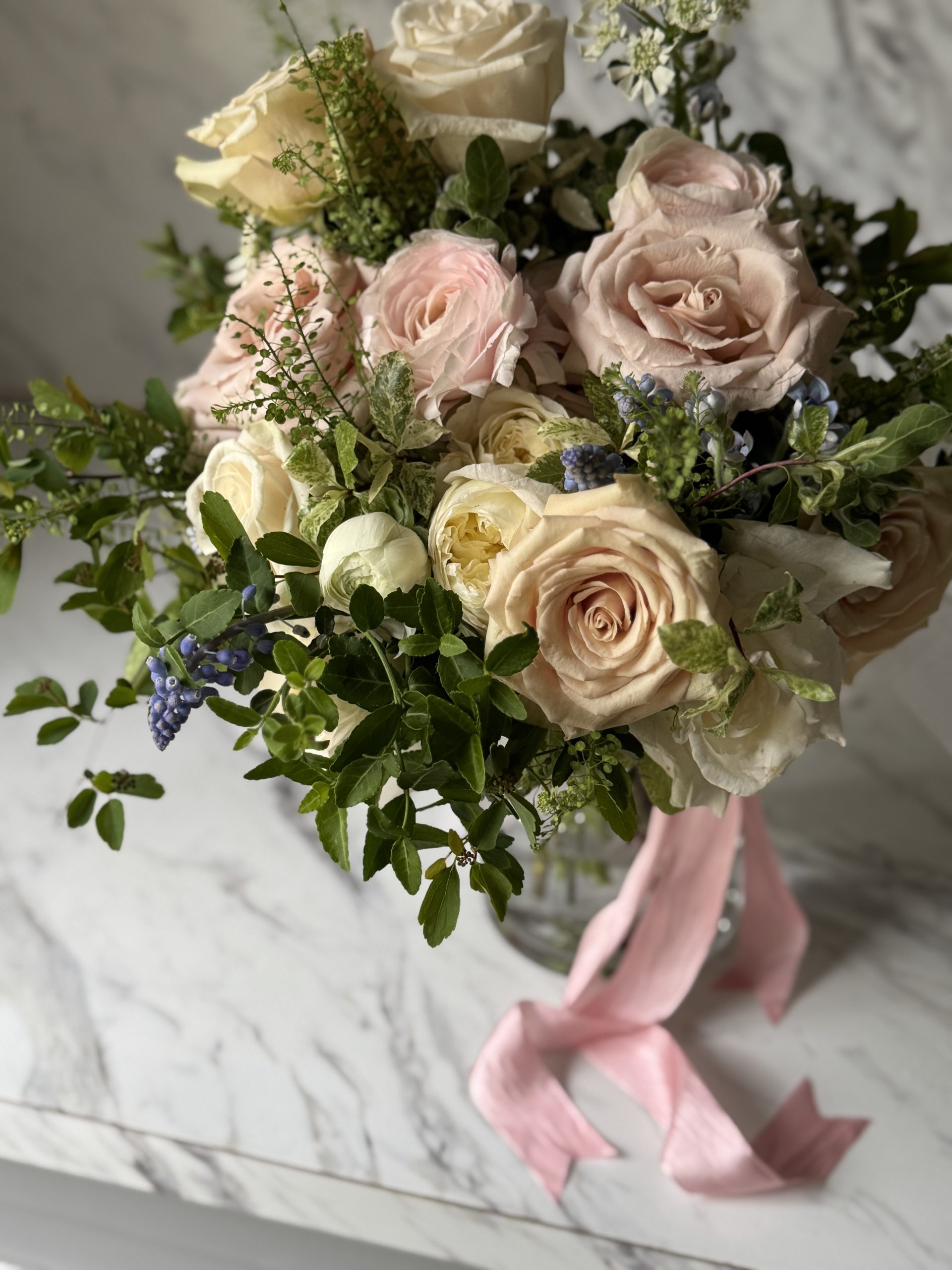 Spring bridal bouquet designed by KLW Design Co. for a wedding at Eolia Mansion at Harkness Park in Waterford, Connecticut.