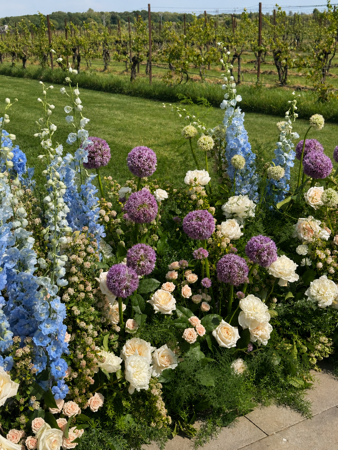 Allium Ceremony Flowers at Saltwater Farm Vineyard | Vineyard Wedding Florals